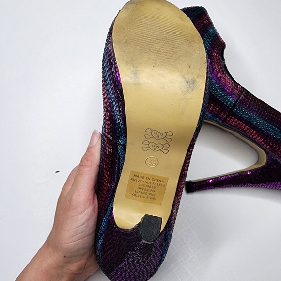 Iron Fist Red Blue & Purple Sequins Stiletto Platform High Heels Size 8 Barbie - Picture 8 of 9
